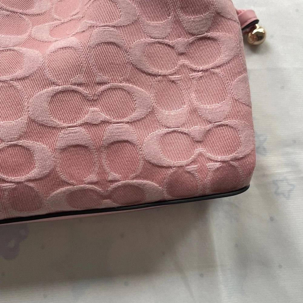 COACH Pink Signature Jacquard Shoulder Bag with Removable Strap